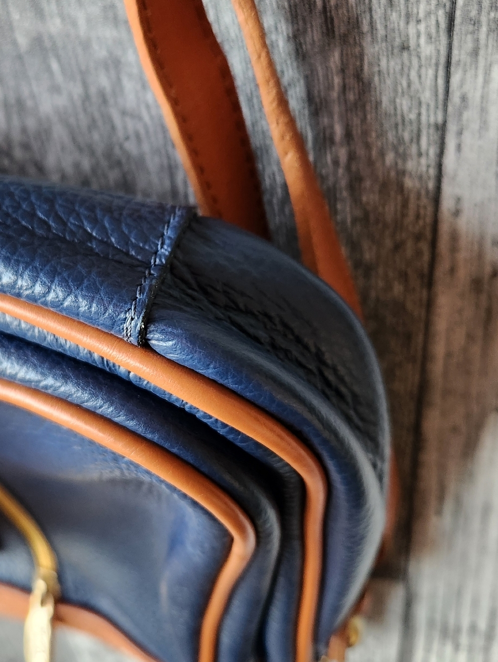 Valentina Genuine Leather Crossbody Handbag Purse Dark Blue Brown Made In Italy - Picture 9 of 13